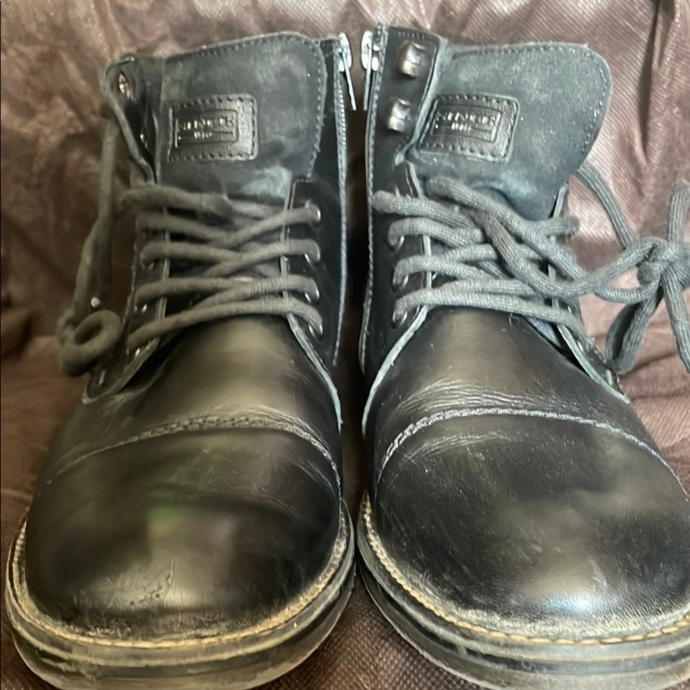 Rieker Black Boots with Distressed Leather and Side Zipper